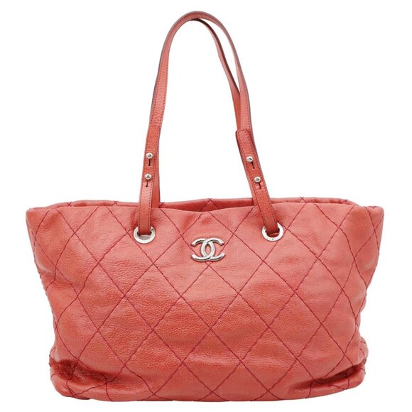 CHANEL Handbags - Chanel  On The Road Large Glazed Quilted Calfskin Leather Tote Bag Red